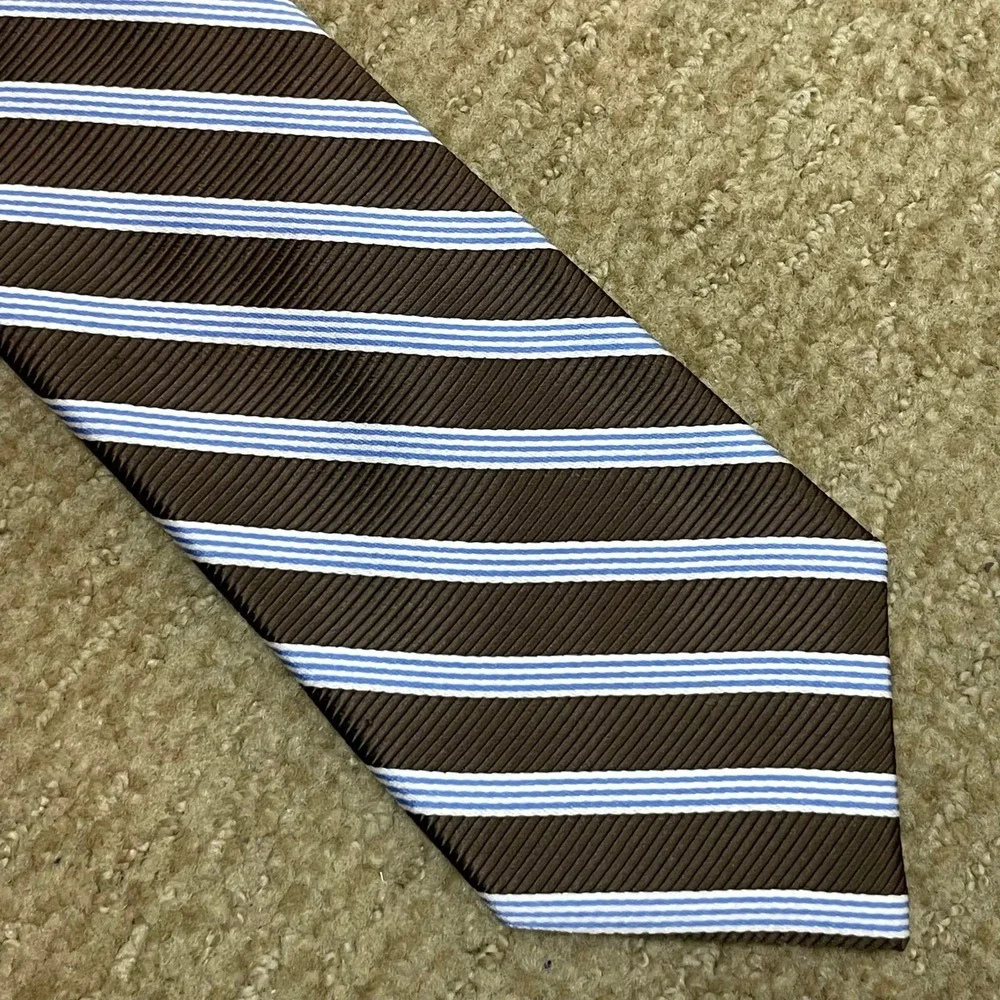 Brooks Brothers Men's Repp Tie Brown & Blue Striped Stain Resistant 100%‎ Silk